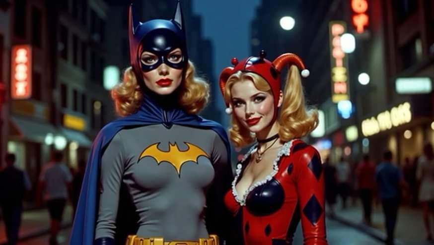 Harley Quinn and Batgirl AI Retro