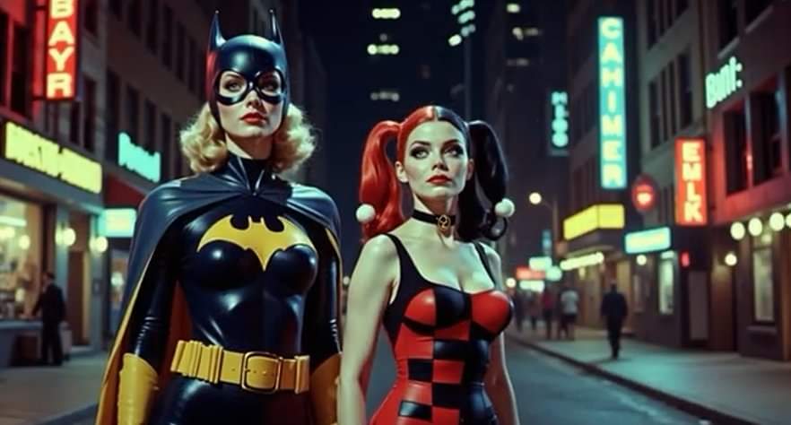 Harley Quinn and Batgirl AI Retro