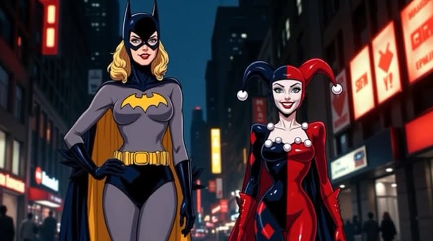 Harley Quinn and Batgirl AI Retro