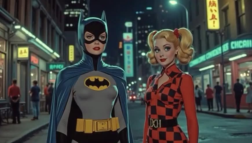Harley Quinn and Batgirl AI Retro